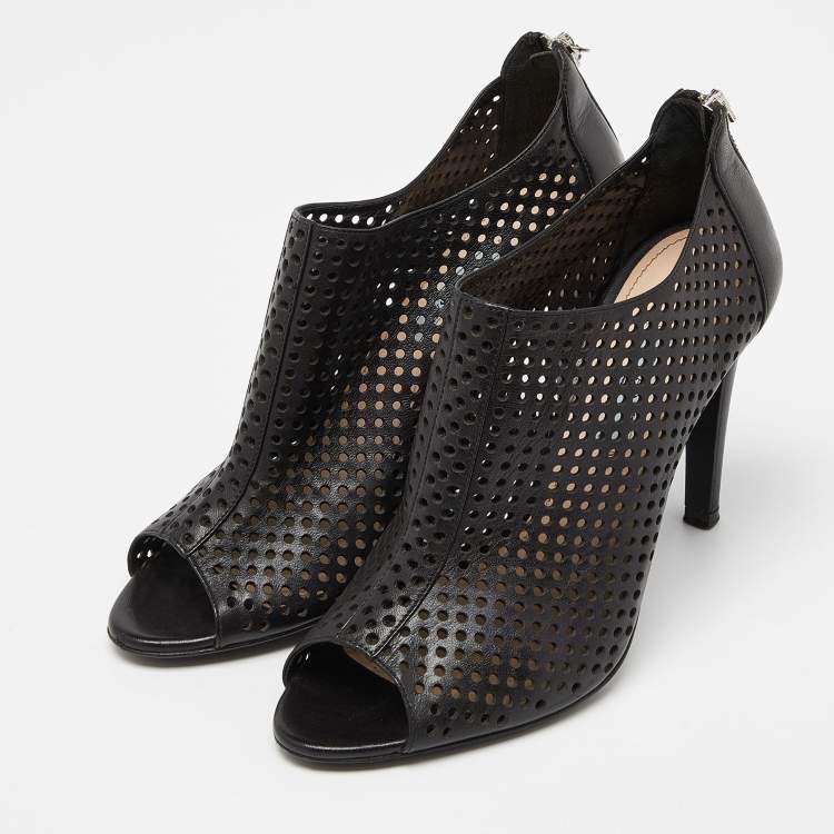 Pre Owned Prada Black Perforated Leather Peep Toe Ankle Booties Size 39