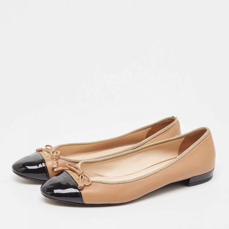 Pre Owned Prada Brown Leather Bow Ballet Flats Size 40