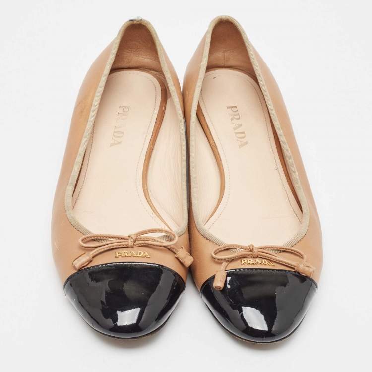 Pre Owned Prada Brown Leather Bow Ballet Flats Size 40