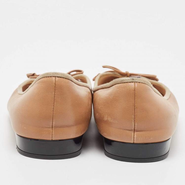 Pre Owned Prada Brown Leather Bow Ballet Flats Size 40