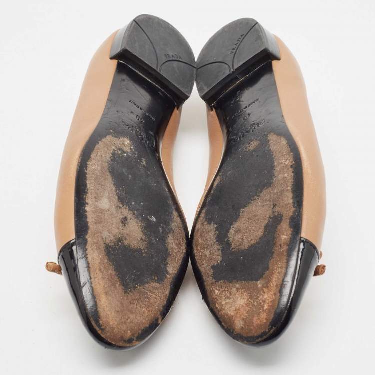 Pre Owned Prada Brown Leather Bow Ballet Flats Size 40