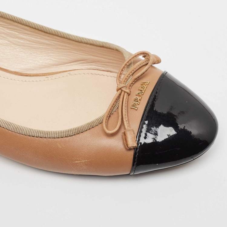 Pre Owned Prada Brown Leather Bow Ballet Flats Size 40