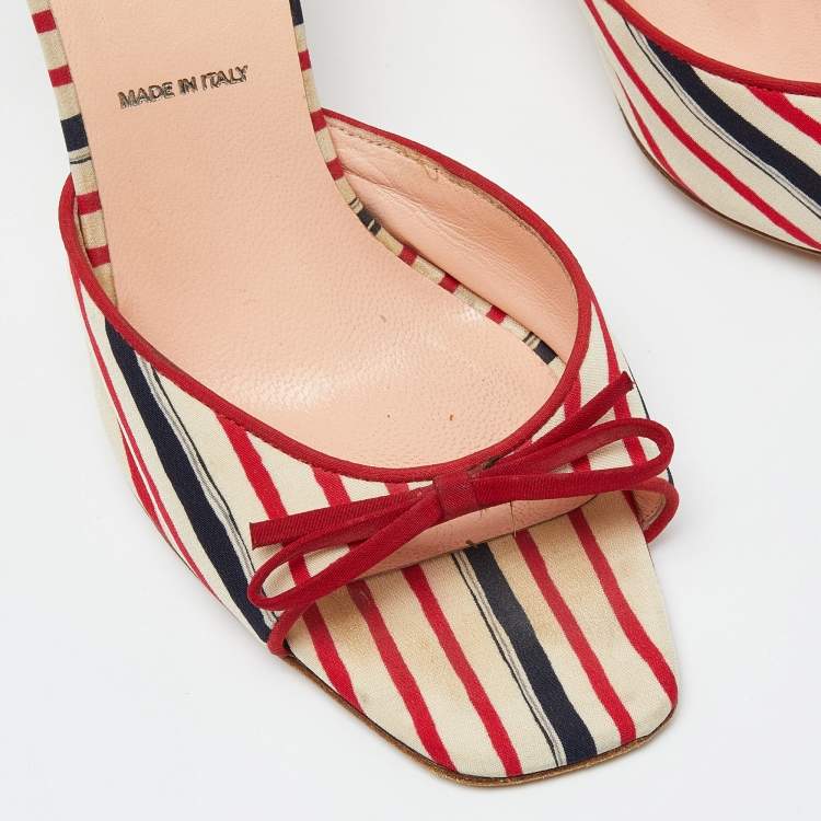 Pre Owned Prada Tri Color Stripe Fabric Bow Slide Sandals Size 35