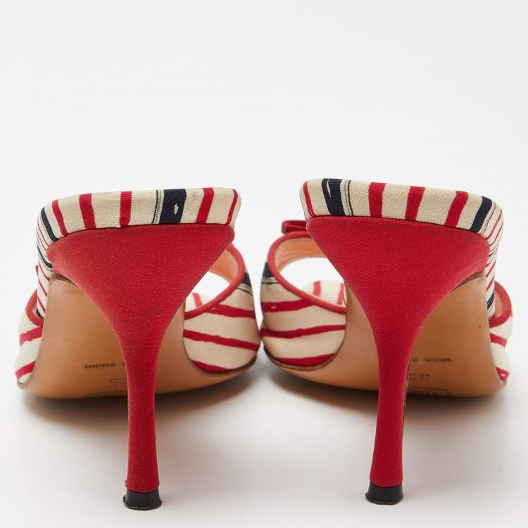 Pre Owned Prada Tri Color Stripe Fabric Bow Slide Sandals Size 35