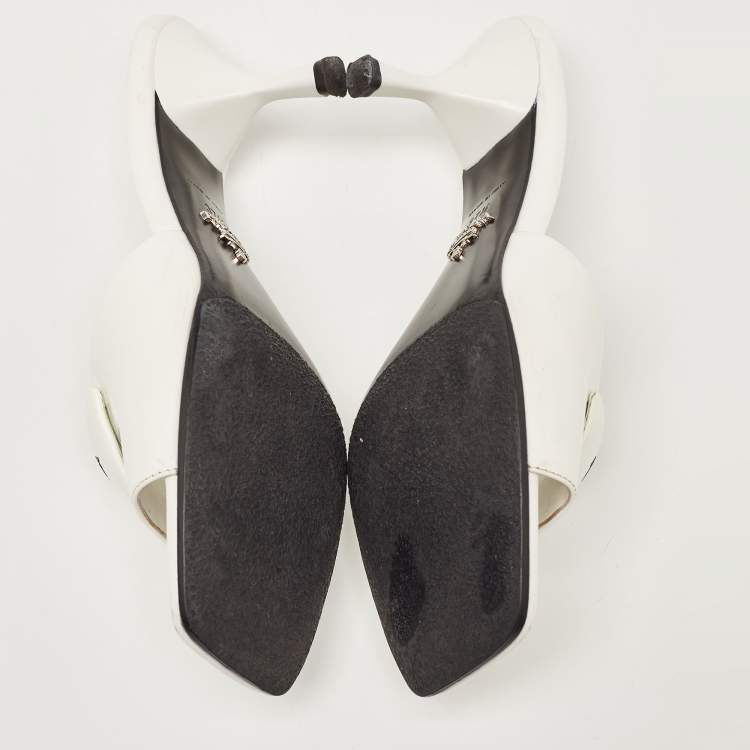 Pre Owned Prada White Leather Logo Slide Sandals Size 37.5
