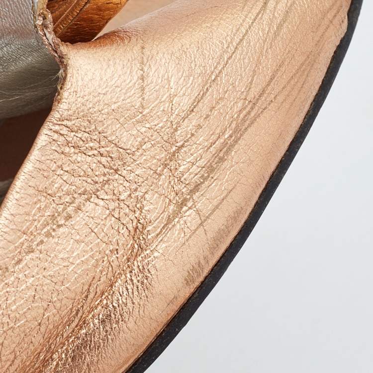 Pre Owned Prada Metallic Leather Block Heel Slides Size 39.5