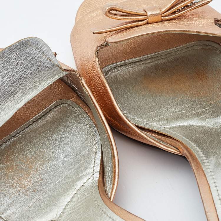 Pre Owned Prada Metallic Leather Block Heel Slides Size 39.5