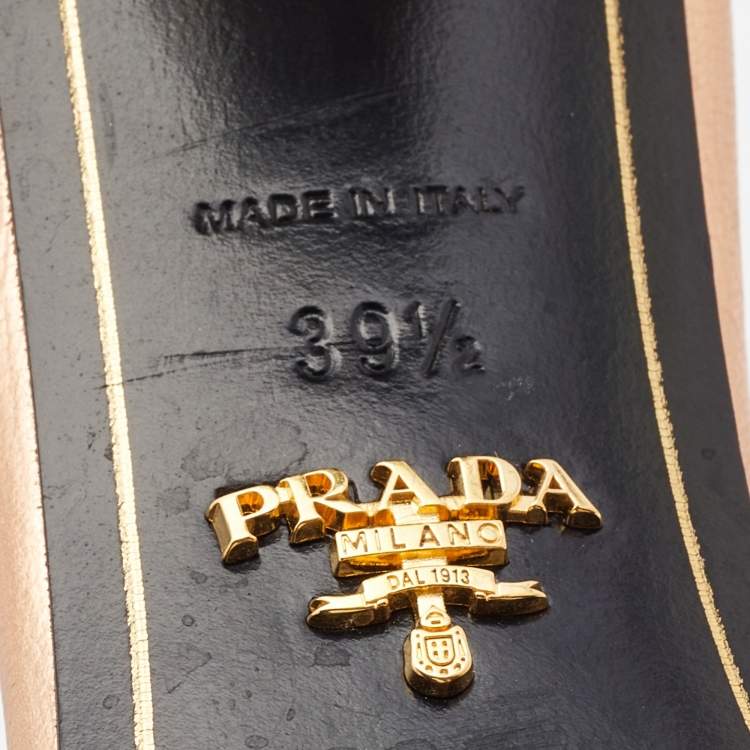 Pre Owned Prada Metallic Leather Block Heel Slides Size 39.5