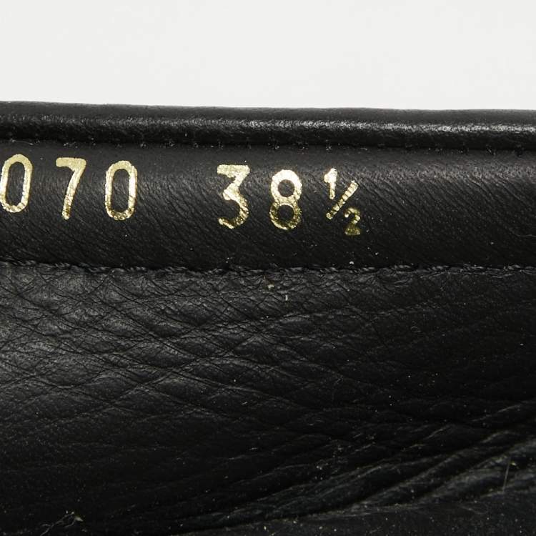 Pre Owned Prada Black Leather Logo Embellished Bow Slip On Loafers Size 38.5