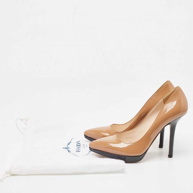 Pre Owned Prada Brown/Black Patent Pointed Toe Pumps Size 36.5