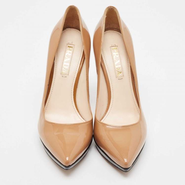 Pre Owned Prada Brown/Black Patent Pointed Toe Pumps Size 36.5