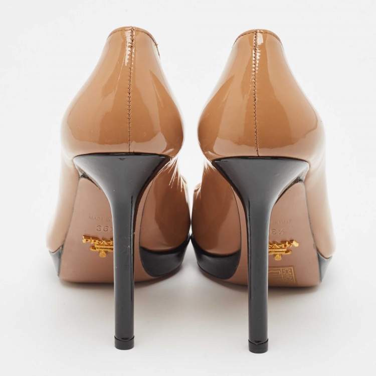 Pre Owned Prada Brown/Black Patent Pointed Toe Pumps Size 36.5