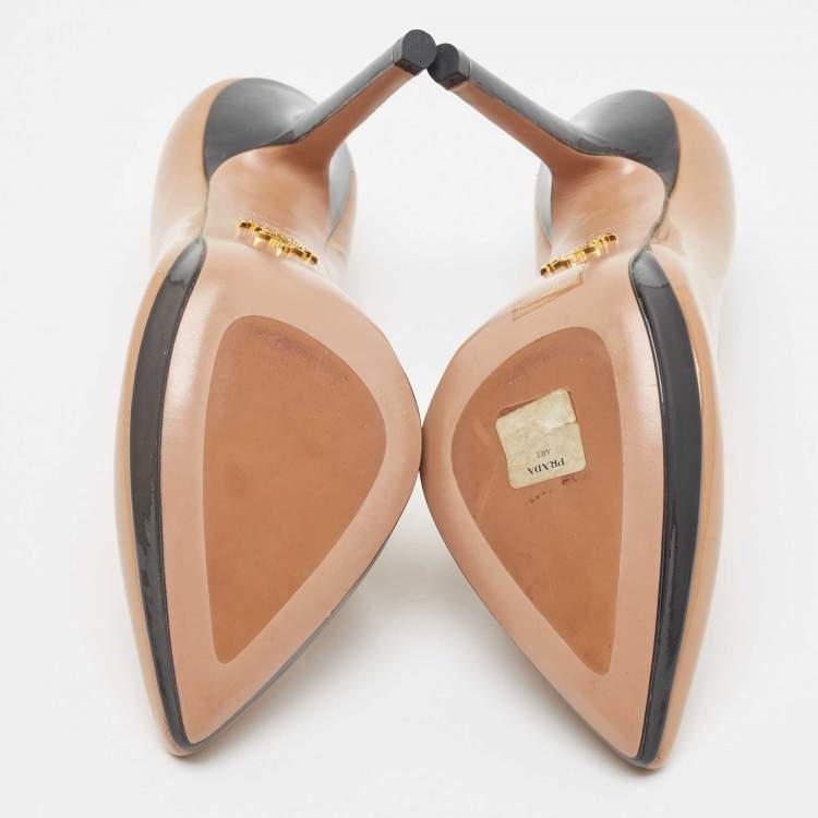 Pre Owned Prada Brown/Black Patent Pointed Toe Pumps Size 36.5