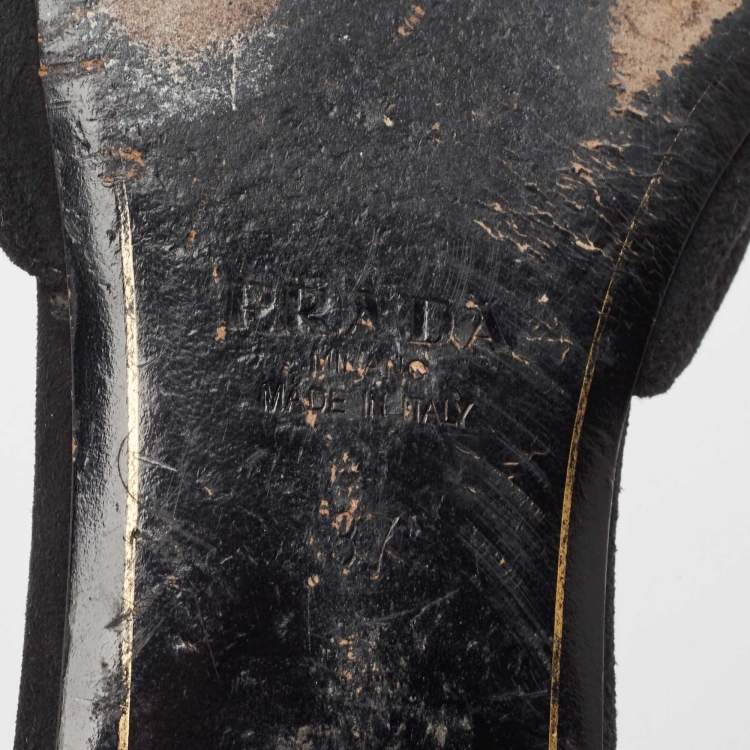 Pre Owned Prada Black Suede Crystal Embellished Flat Slides Size 37