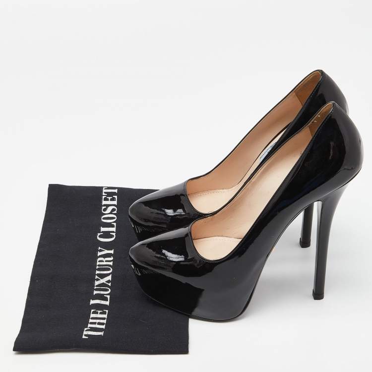 Pre Owned Prada Black Patent Leather Platform Pumps Size 38