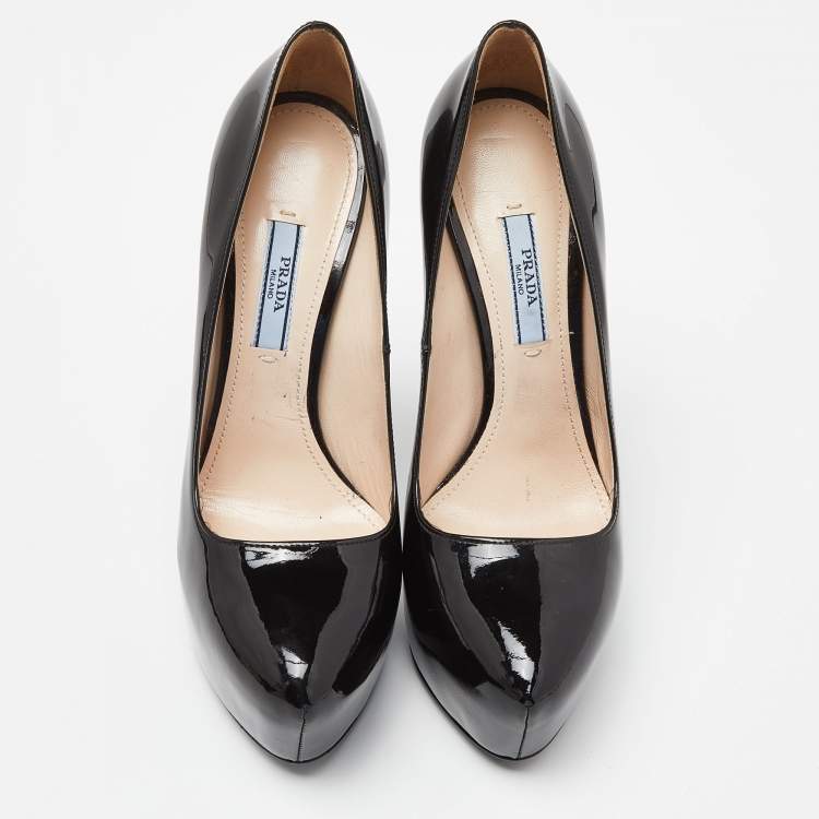 Pre Owned Prada Black Patent Leather Platform Pumps Size 38