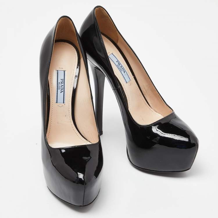 Pre Owned Prada Black Patent Leather Platform Pumps Size 38