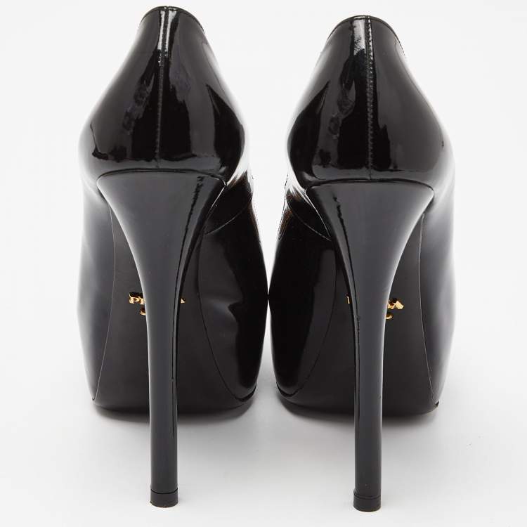 Pre Owned Prada Black Patent Leather Platform Pumps Size 38