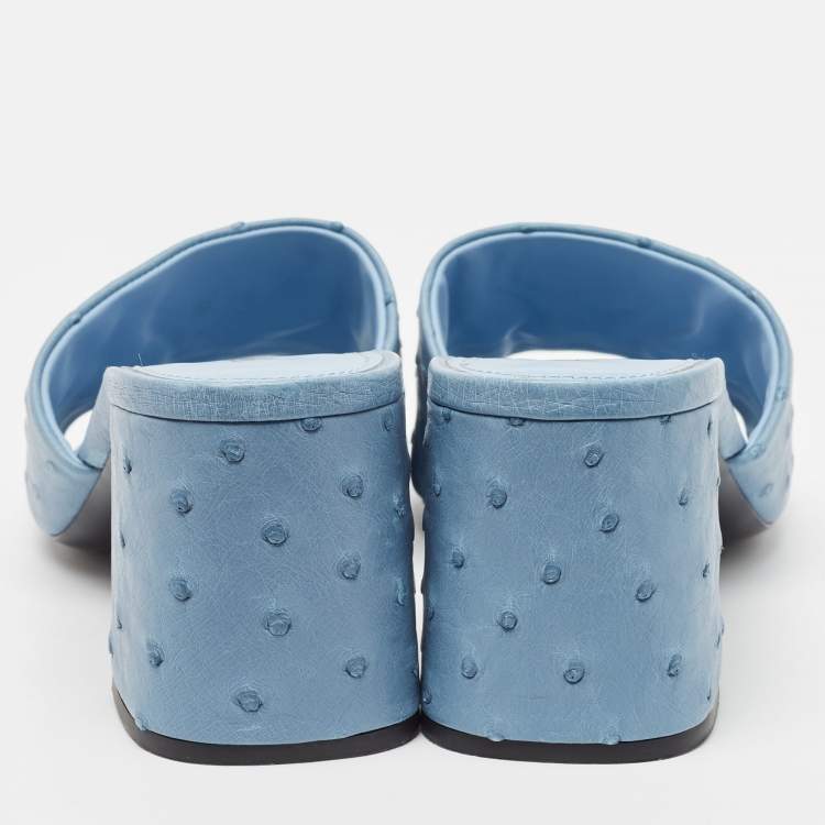 Pre Owned Prada Blue Ostrich Slide Sandals Size 40