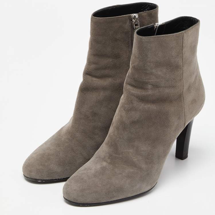 Pre Owned Prada Grey Suede Round Toe Ankle Booties Size 37
