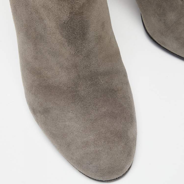 Pre Owned Prada Grey Suede Round Toe Ankle Booties Size 37