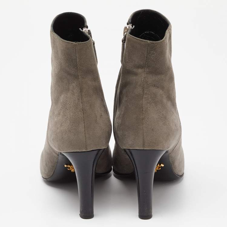 Pre Owned Prada Grey Suede Round Toe Ankle Booties Size 37