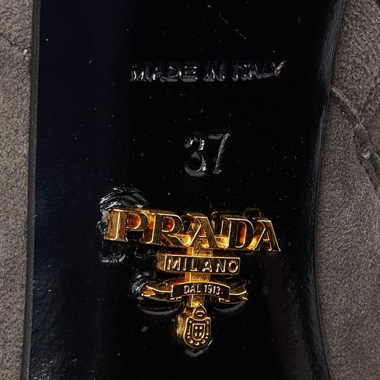 Pre Owned Prada Grey Suede Round Toe Ankle Booties Size 37