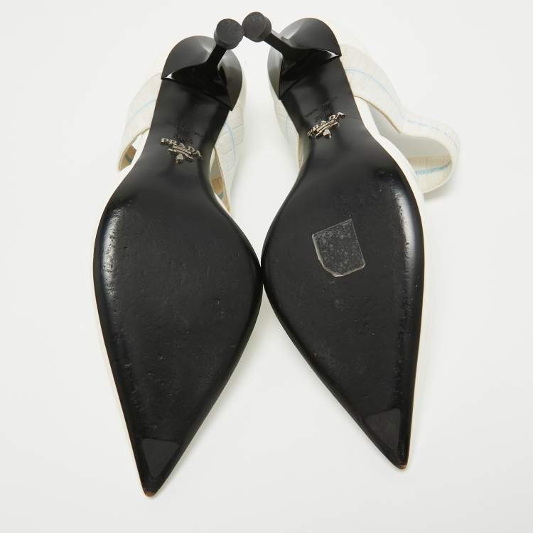 Pre Owned Prada White Patent Leather And Elastic Mary Jane D'orsay Pumps Size 36.5