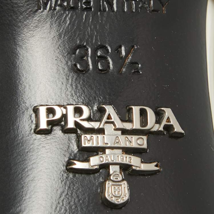 Pre Owned Prada White Patent Leather And Elastic Mary Jane D'orsay Pumps Size 36.5