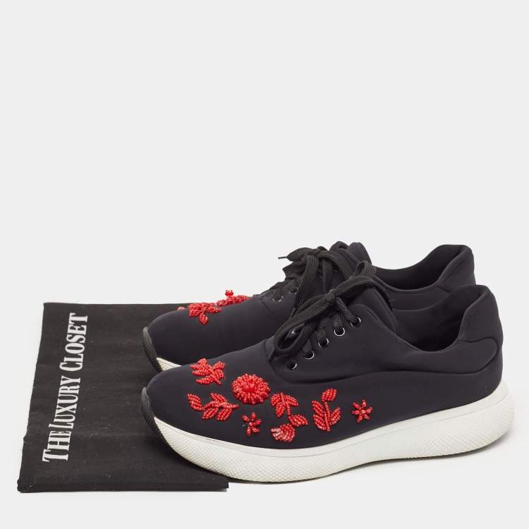 Pre Owned Prada Black Nylon Embellished Low Top Sneakers Size 39.5