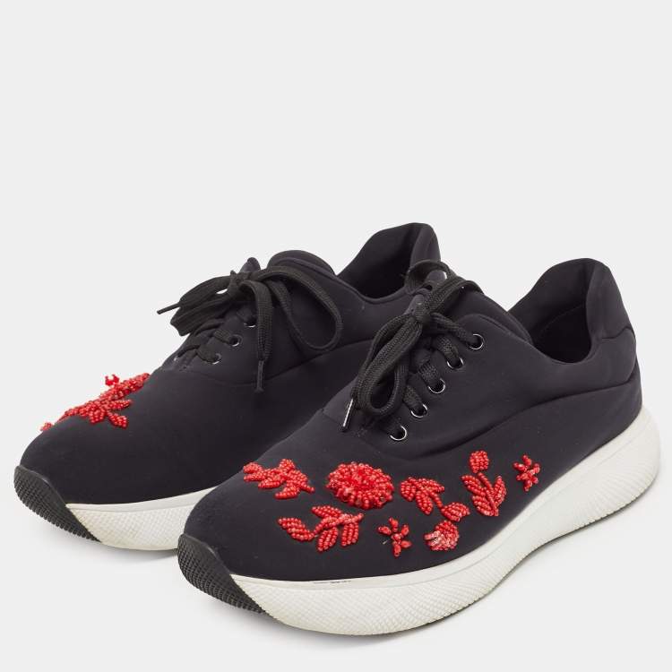 Pre Owned Prada Black Nylon Embellished Low Top Sneakers Size 39.5