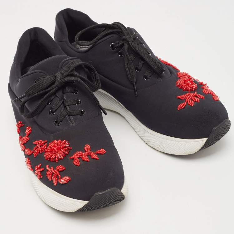 Pre Owned Prada Black Nylon Embellished Low Top Sneakers Size 39.5