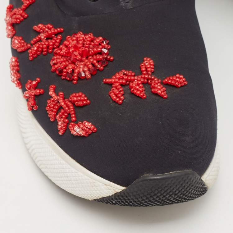 Pre Owned Prada Black Nylon Embellished Low Top Sneakers Size 39.5