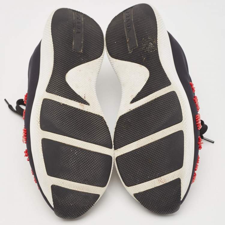 Pre Owned Prada Black Nylon Embellished Low Top Sneakers Size 39.5