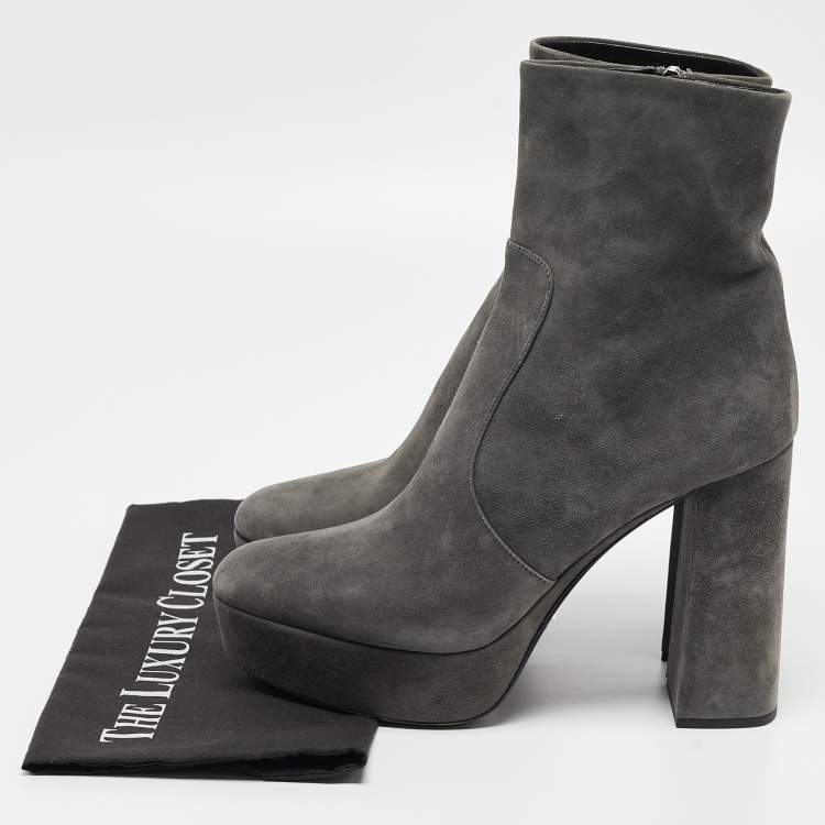 Pre Owned Prada Grey Suede Ankle Boots Size 39.5