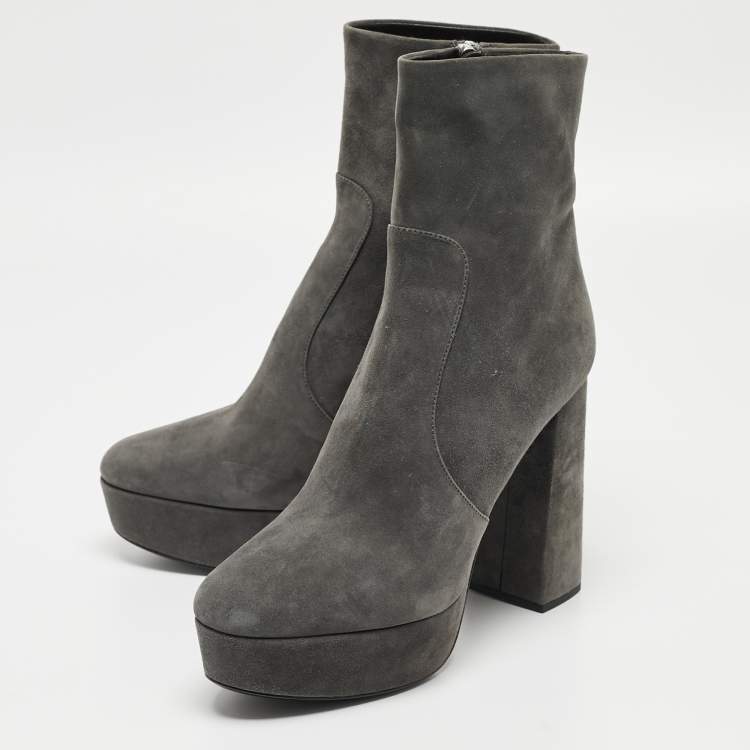 Pre Owned Prada Grey Suede Ankle Boots Size 39.5