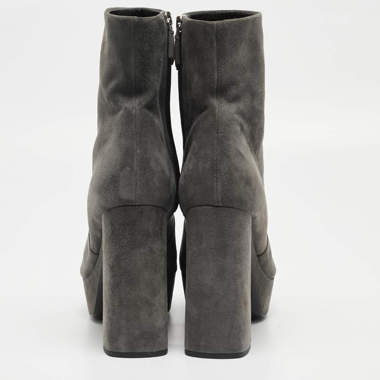 Pre Owned Prada Grey Suede Ankle Boots Size 39.5