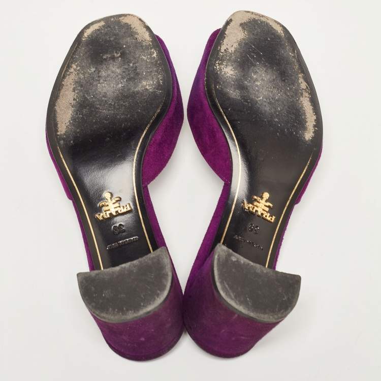 Pre Owned Prada Purple Suede Crystal Embellished Slide Sandals Size 39
