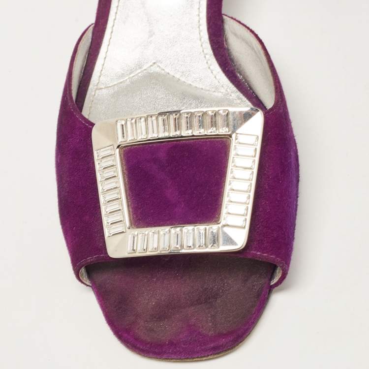 Pre Owned Prada Purple Suede Crystal Embellished Slide Sandals Size 39
