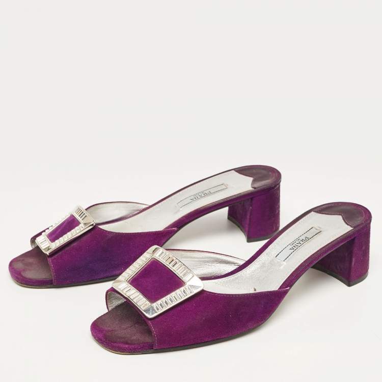 Pre Owned Prada Purple Suede Crystal Embellished Slide Sandals Size 39