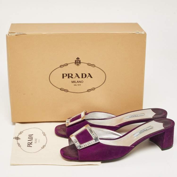 Pre Owned Prada Purple Suede Crystal Embellished Slide Sandals Size 39