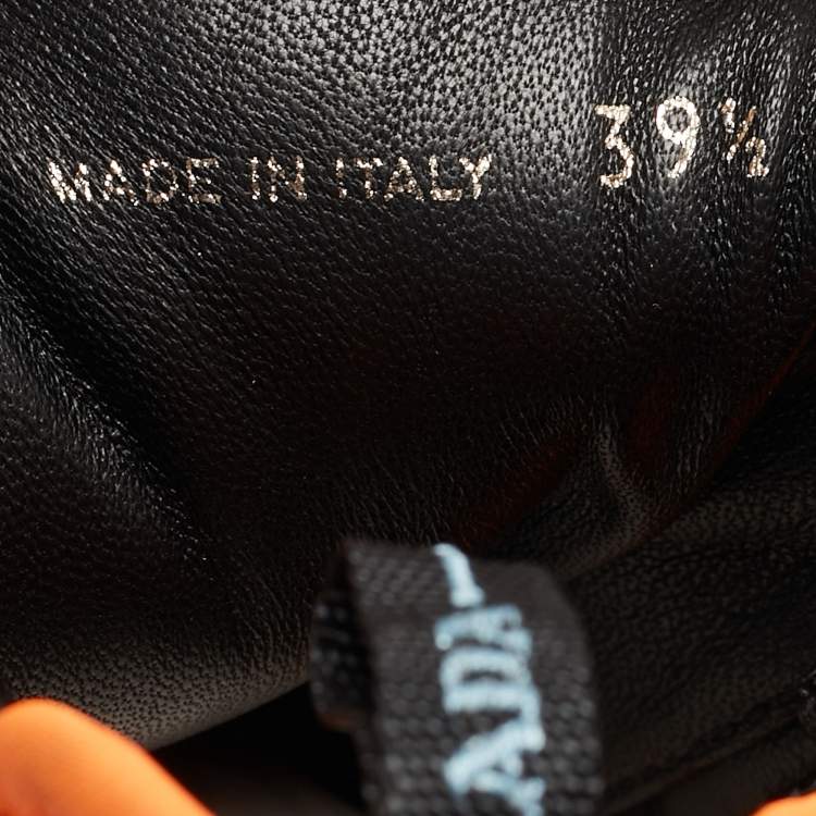 Pre Owned Prada Black/Neon Orange Leather and Neoprene Ankle Boots Size 39.5