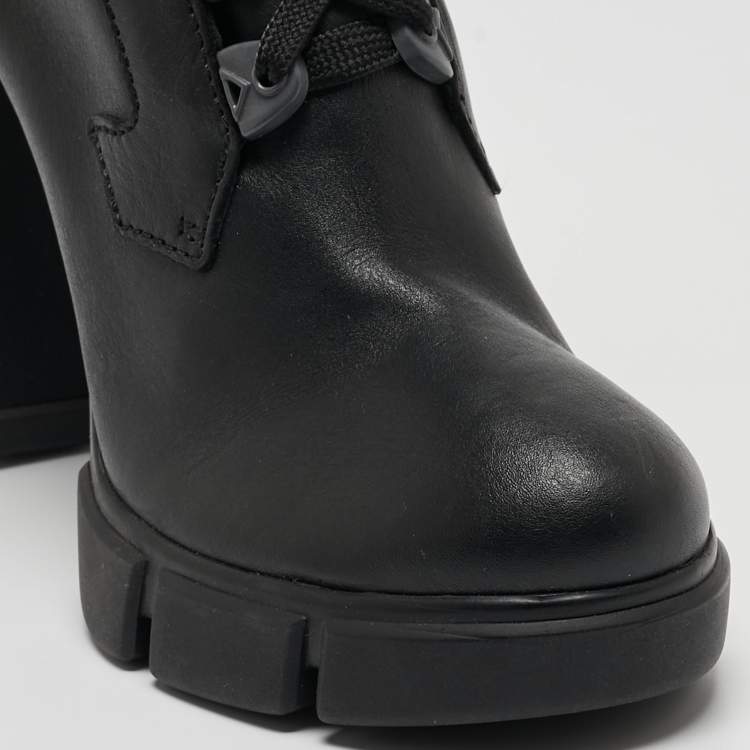 Pre Owned Prada Black/Neon Orange Leather and Neoprene Ankle Boots Size 39.5