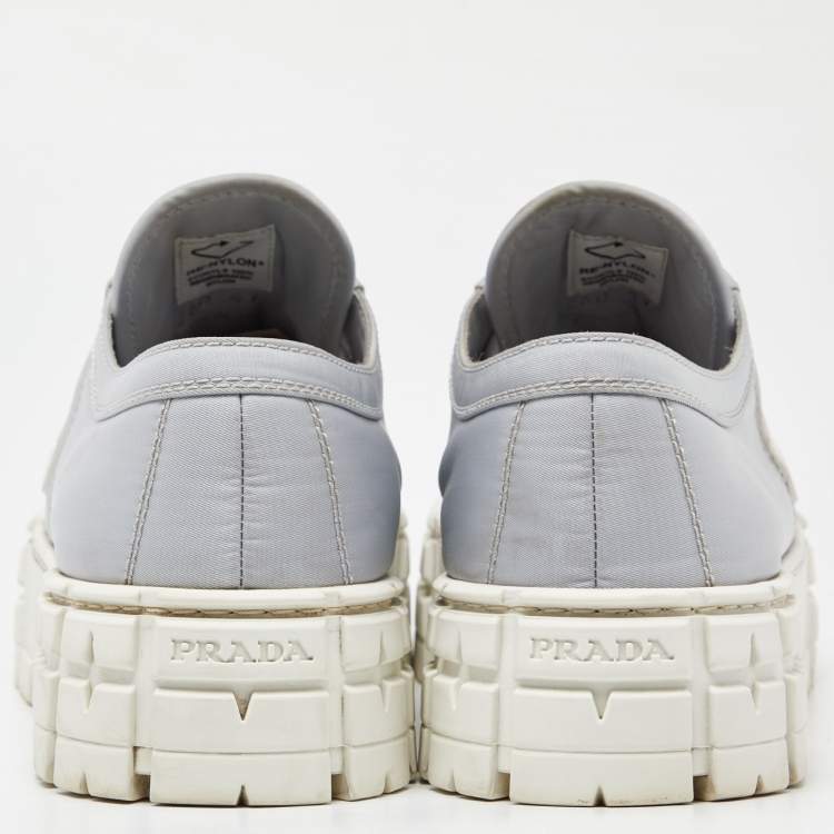 Pre Owned Prada Grey Nylon Double Wheel Lace Up Sneakers Size 41