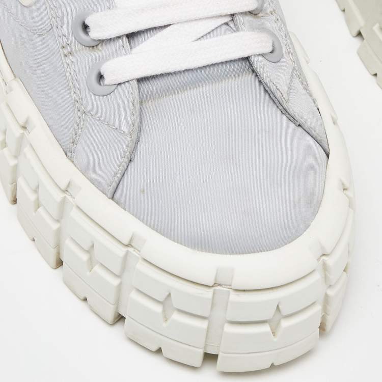 Pre Owned Prada Grey Nylon Double Wheel Lace Up Sneakers Size 41