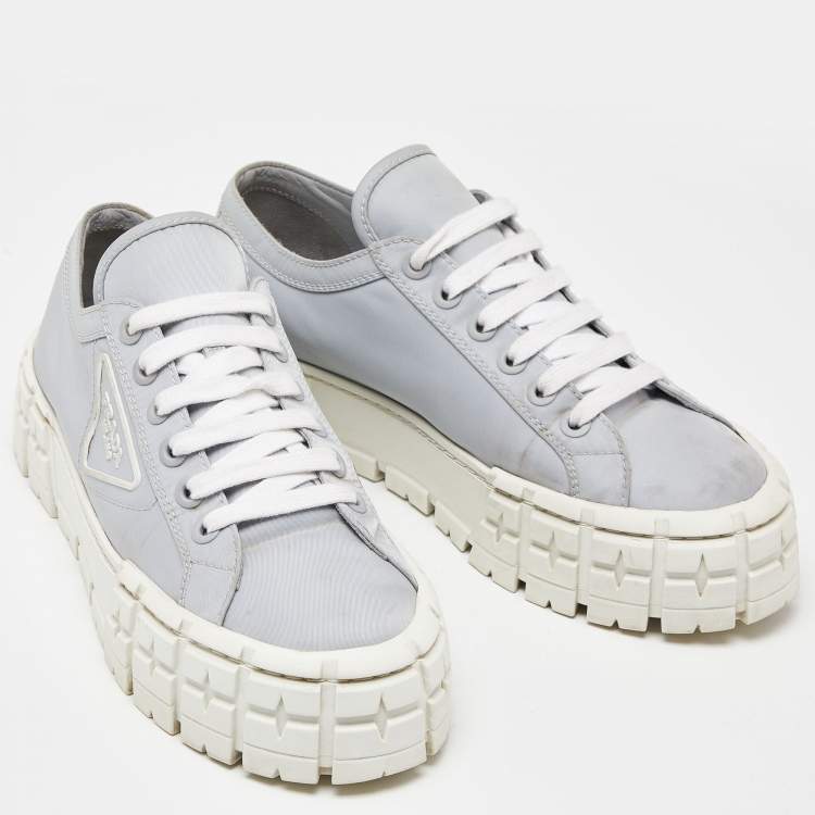 Pre Owned Prada Grey Nylon Double Wheel Lace Up Sneakers Size 41