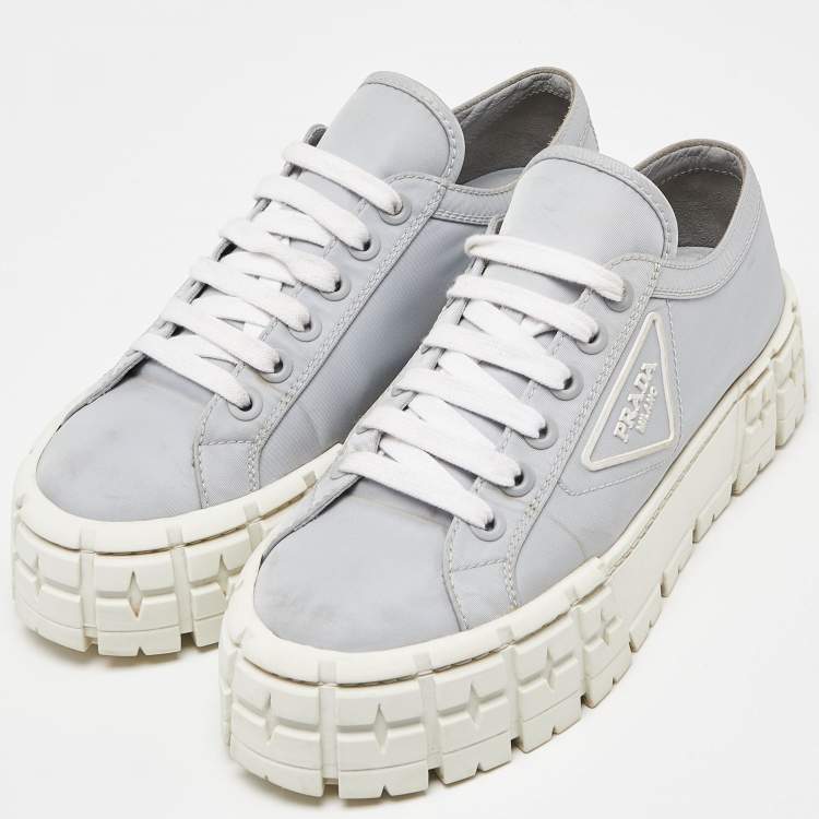 Pre Owned Prada Grey Nylon Double Wheel Lace Up Sneakers Size 41