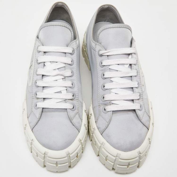 Pre Owned Prada Grey Nylon Double Wheel Lace Up Sneakers Size 41