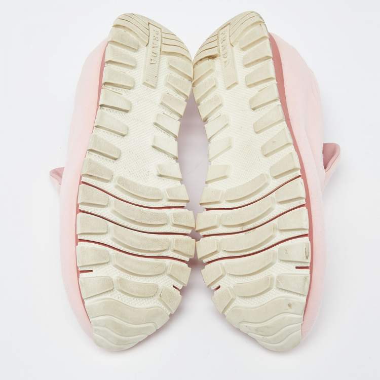 Pre Owned Prada Pink Neoprene Crystal Embellished Slip On Sneakers Size 39