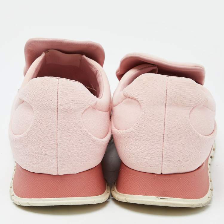 Pre Owned Prada Pink Neoprene Crystal Embellished Slip On Sneakers Size 39